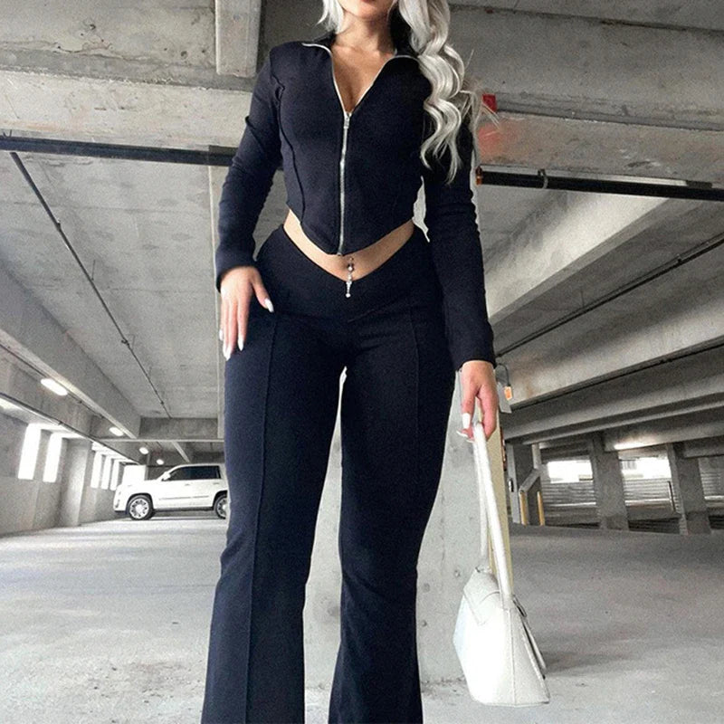 High Waist Bootcut Pants Two-piece Set
