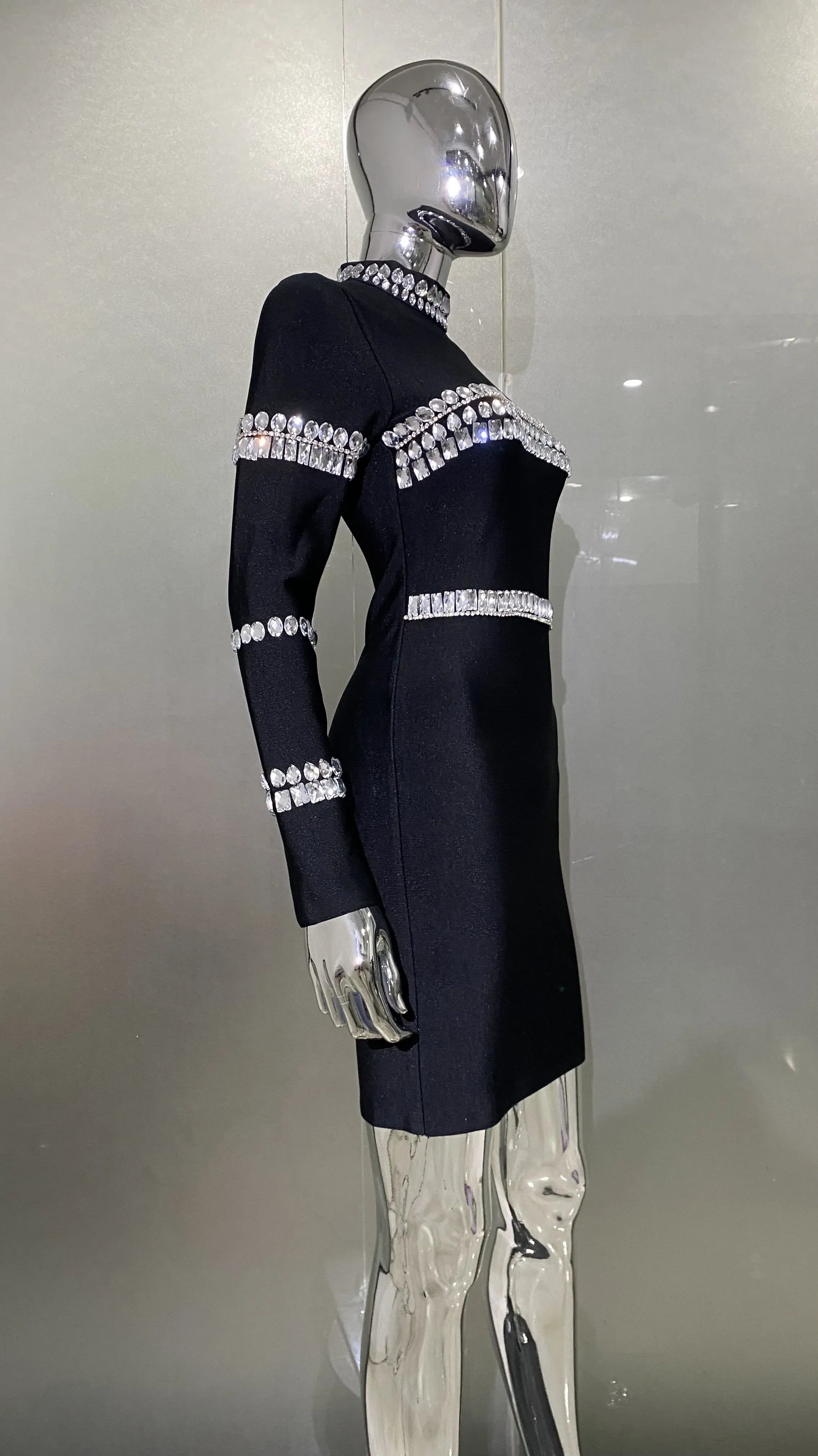 Rhinestone Black Bandage Dress