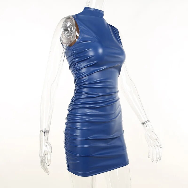 Chic Leather Mini Dress With Waist