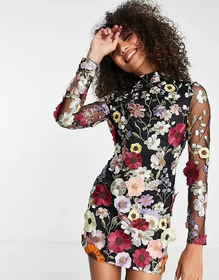 Multi Dime Flower Sheath Dress