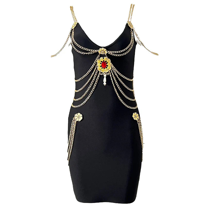Chain Bandage One-piece Dress