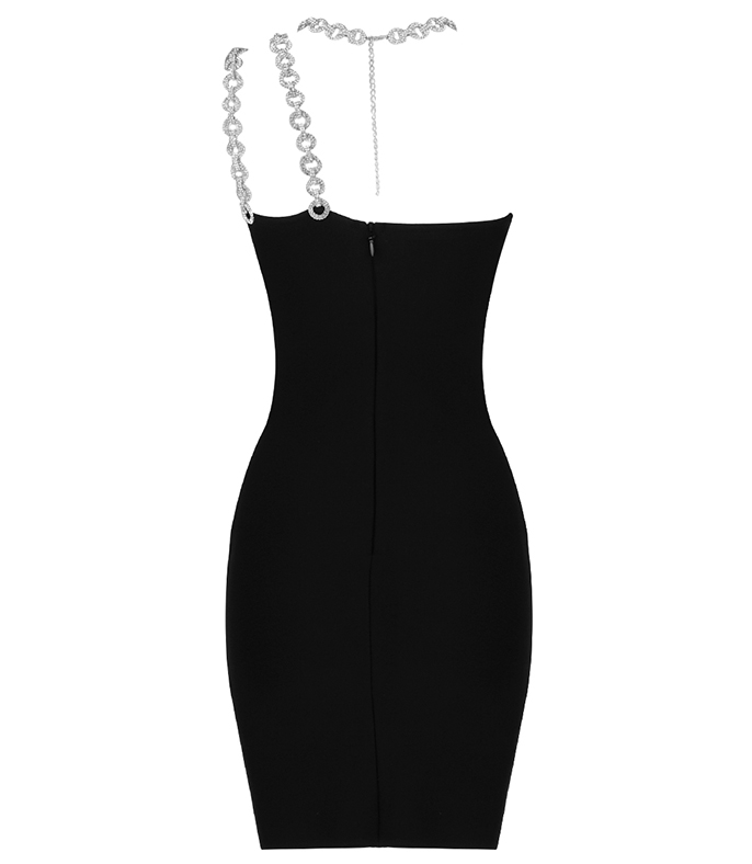 One-Shoulder Long Chain Mini Dress