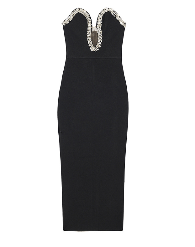 Chic Strapless V-Neck Midi Party Wear