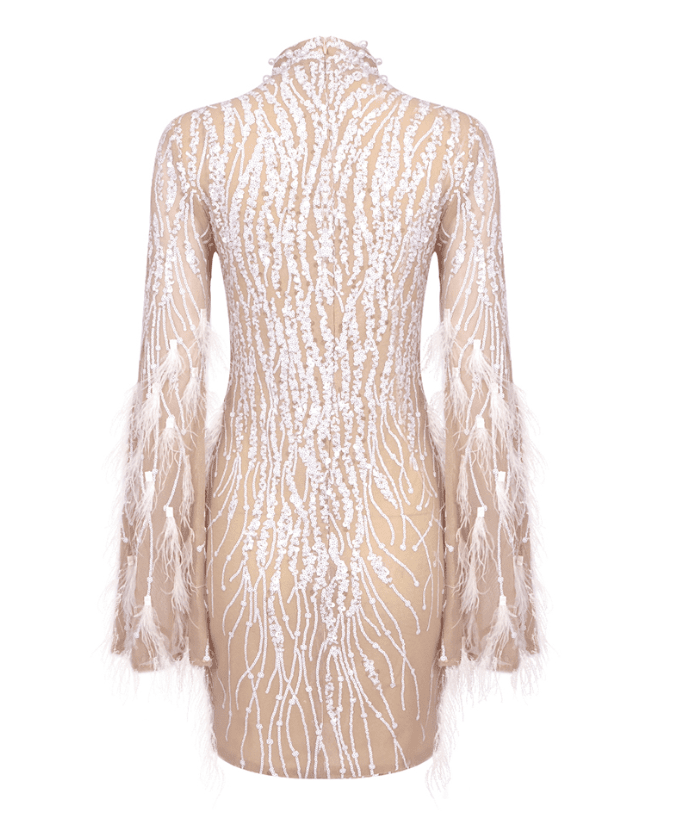 IRVA SEQUIN FUR BEADS MINI DRESS