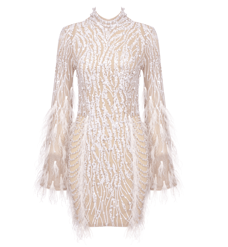 IRVA SEQUIN FUR BEADS MINI DRESS