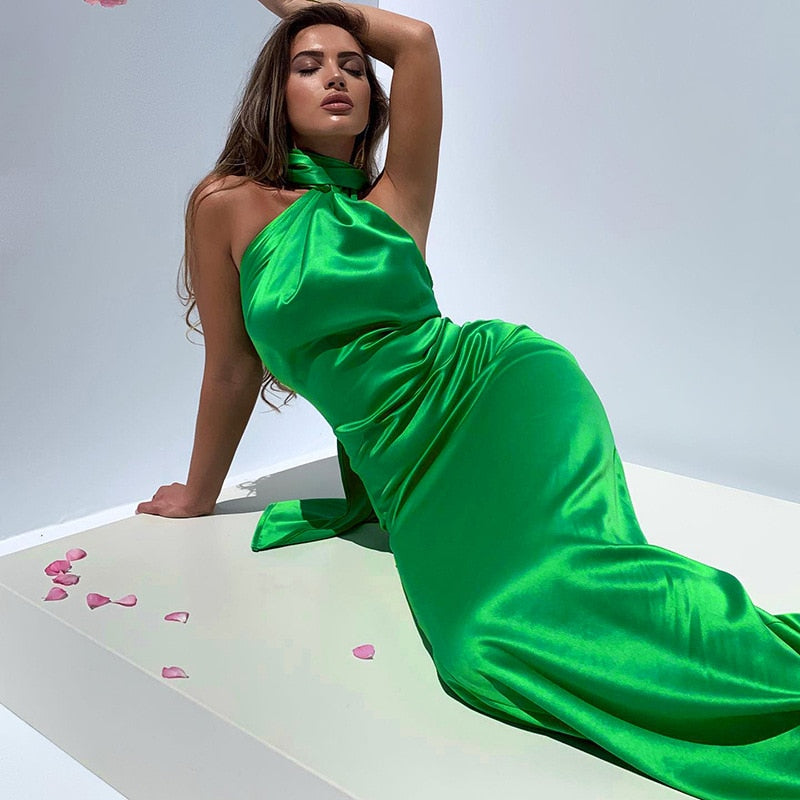Fera Backless Satin Tail Back Dress