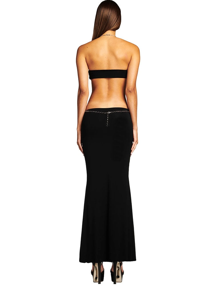 Aeika Halter Neck Wrap Chest Cutout Dress