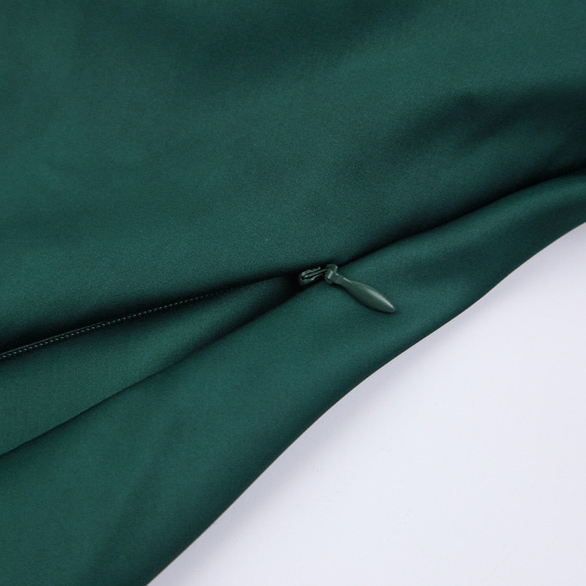 Satin Halter Sleeveless Dress-Green