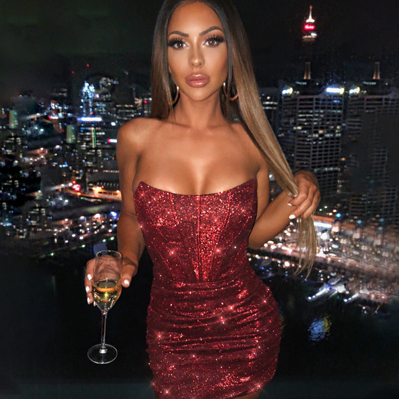 Iveniya Glitter strapless Party Dress