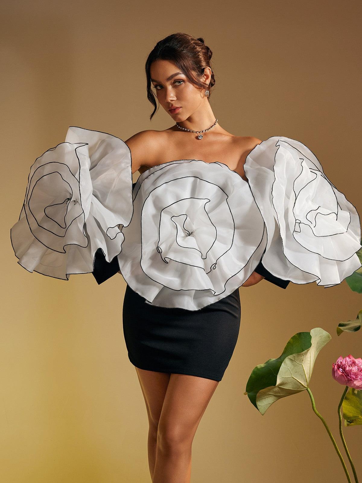 Selasi Off Shoulder Flower Mini Dress