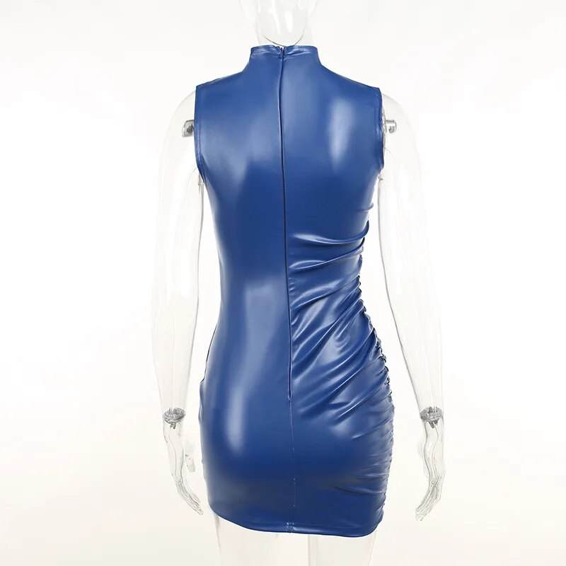 Chic Leather Mini Dress With Waist