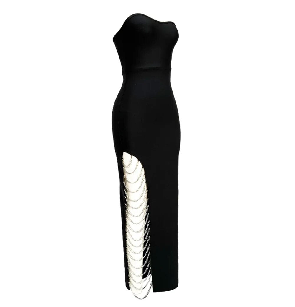 Seliya Slit Strapless chain Bandage Dress
