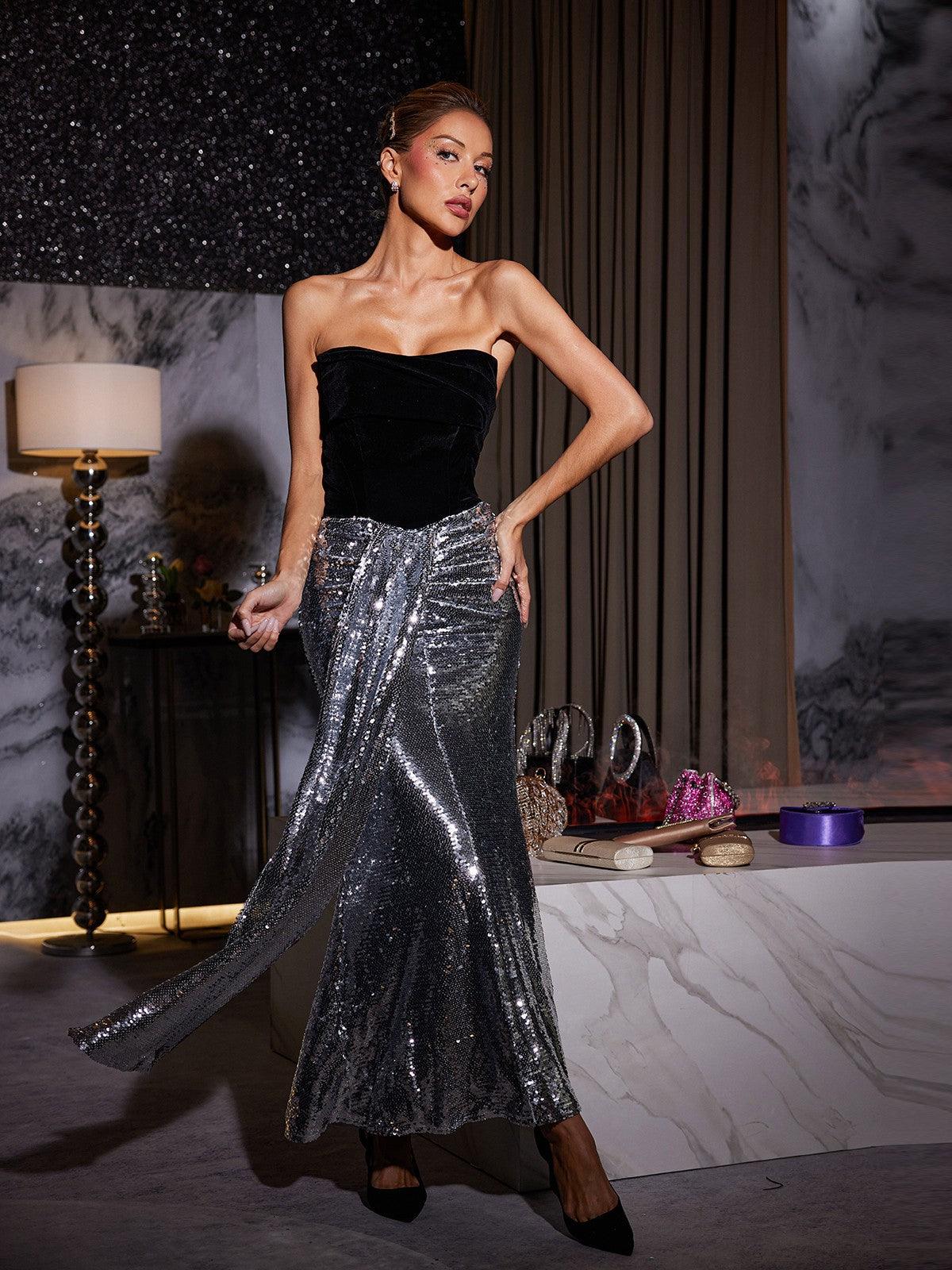 Shulamit Strapless Patchwork Sequin Dress
