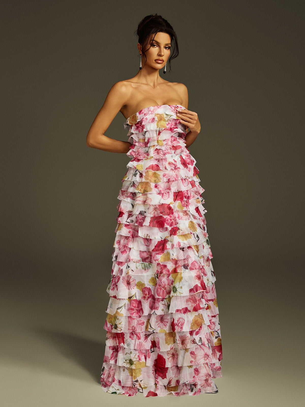 Solum Strapless Tiered Floral Maxi Dress