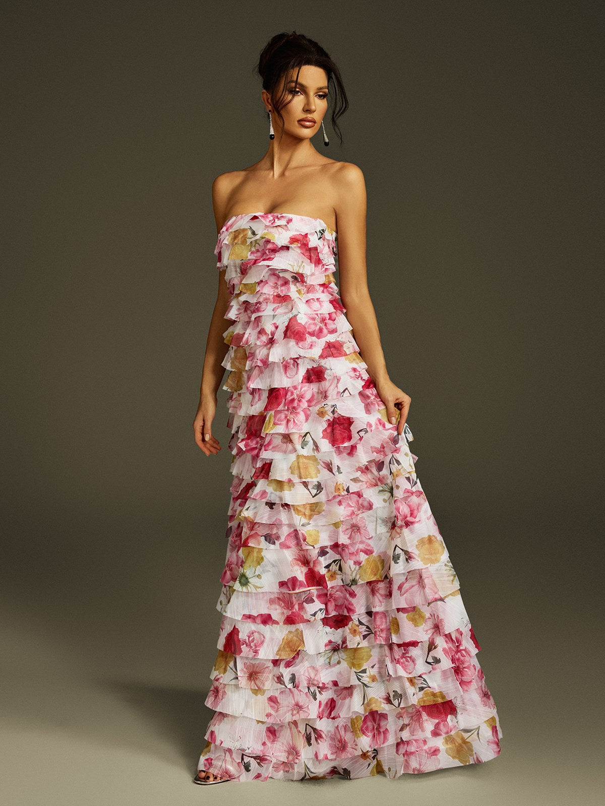 Solum Strapless Tiered Floral Maxi Dress