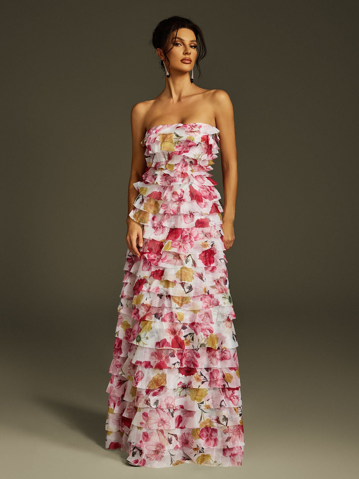 Solum Strapless Tiered Floral Maxi Dress
