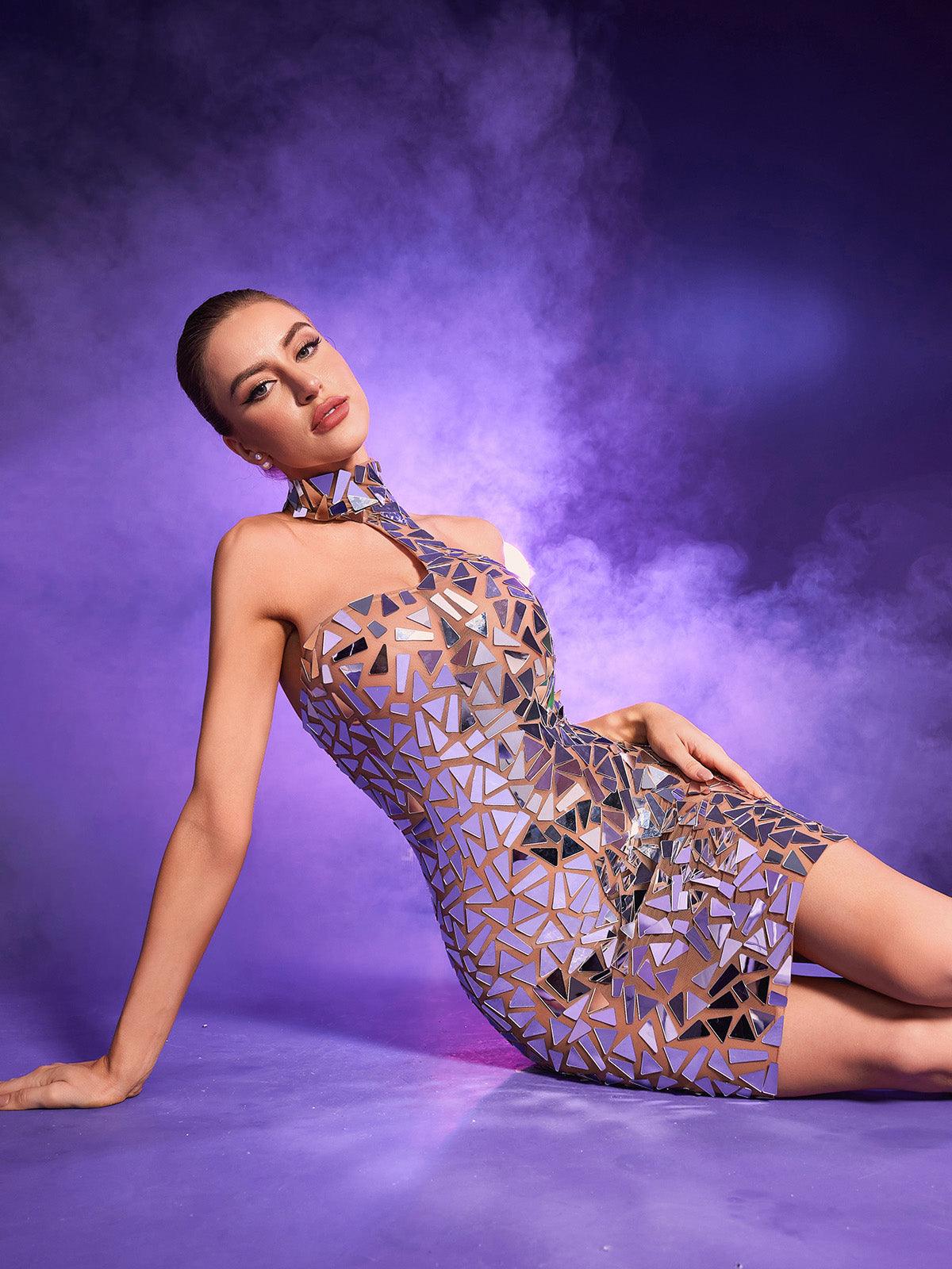 Starla Acrylic Embellished Mini Dress