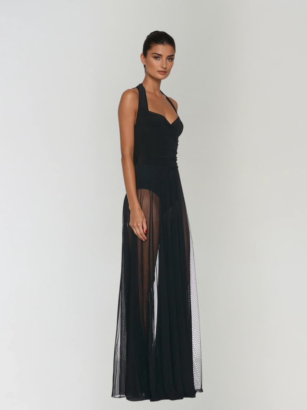 Syronix Halterneck Mesh Maxi Dress