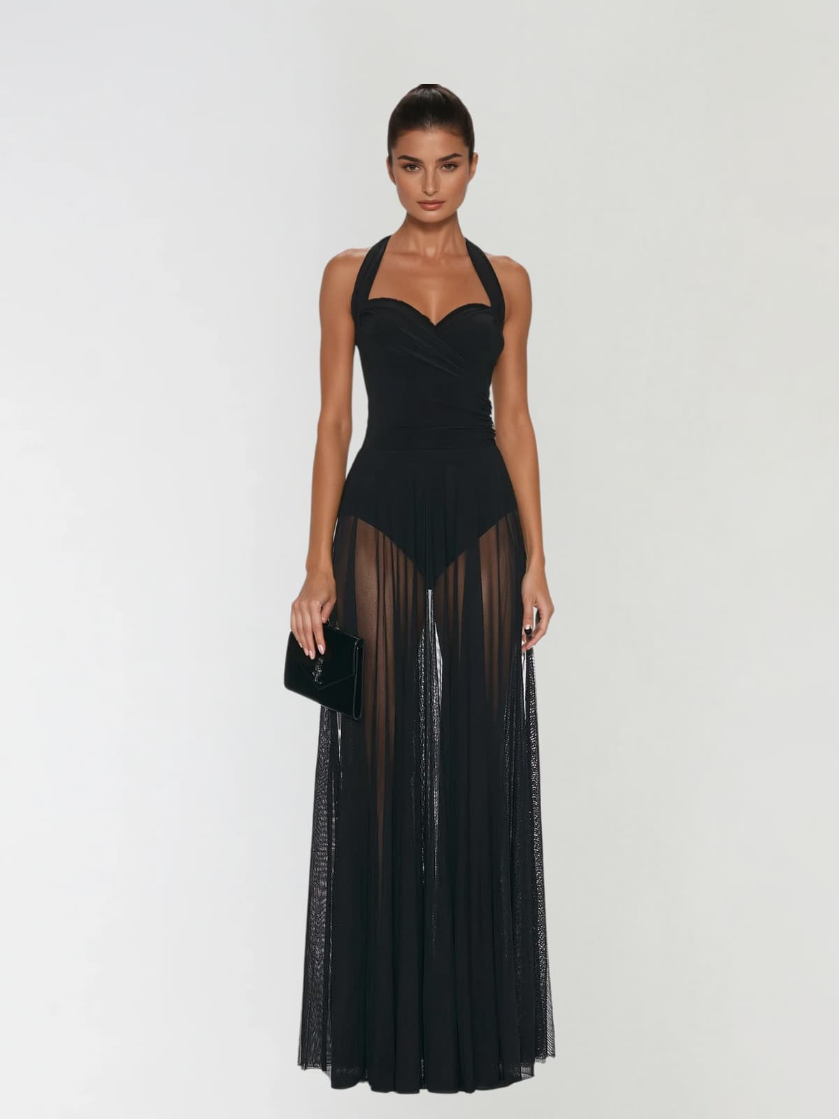 Syronix Halterneck Mesh Maxi Dress