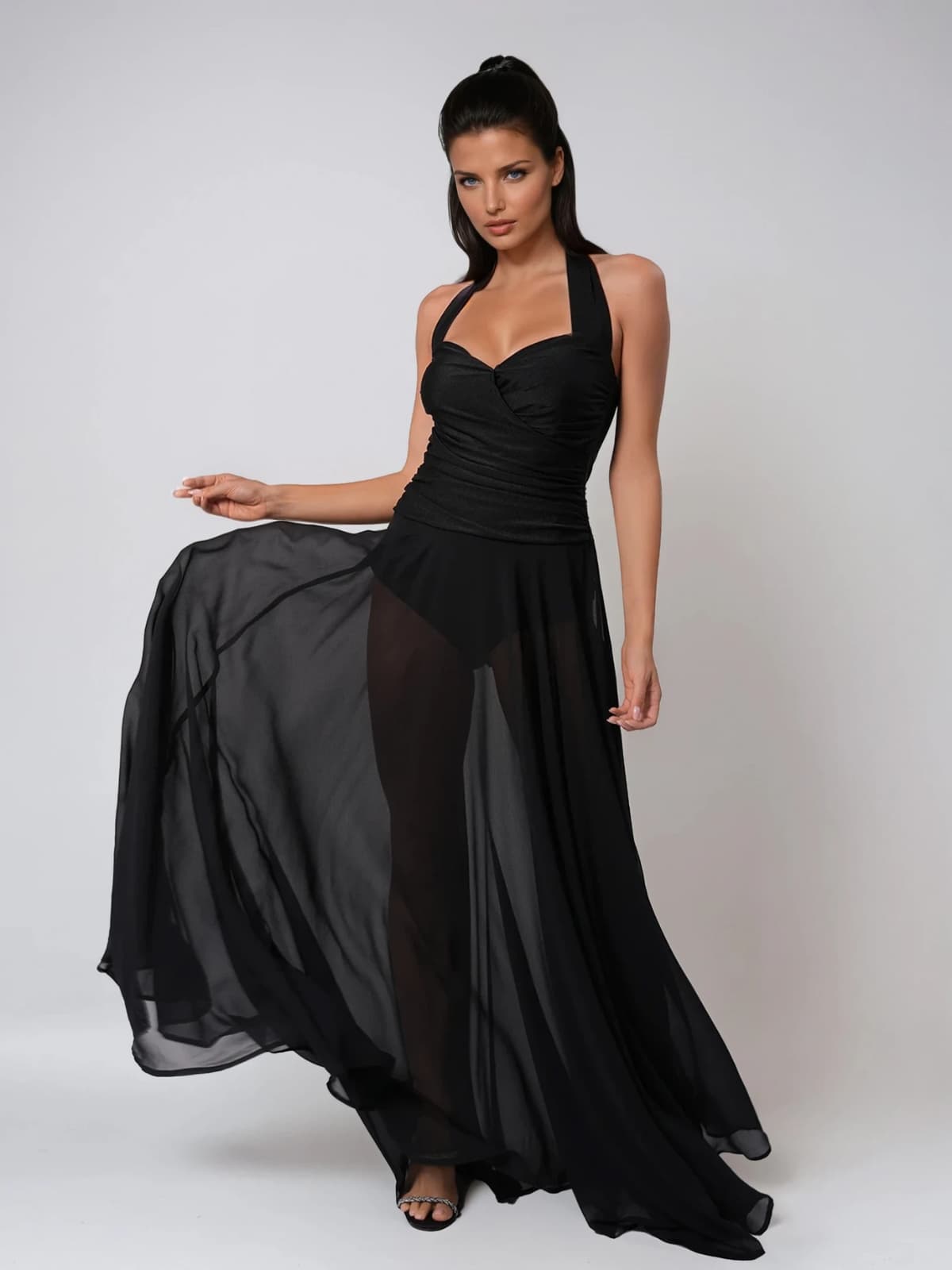 Syronix Halterneck Mesh Maxi Dress