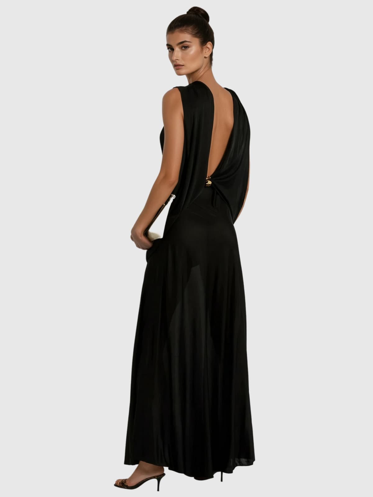 Syxan Sleeveless Ruched Mesh Maxi Dress