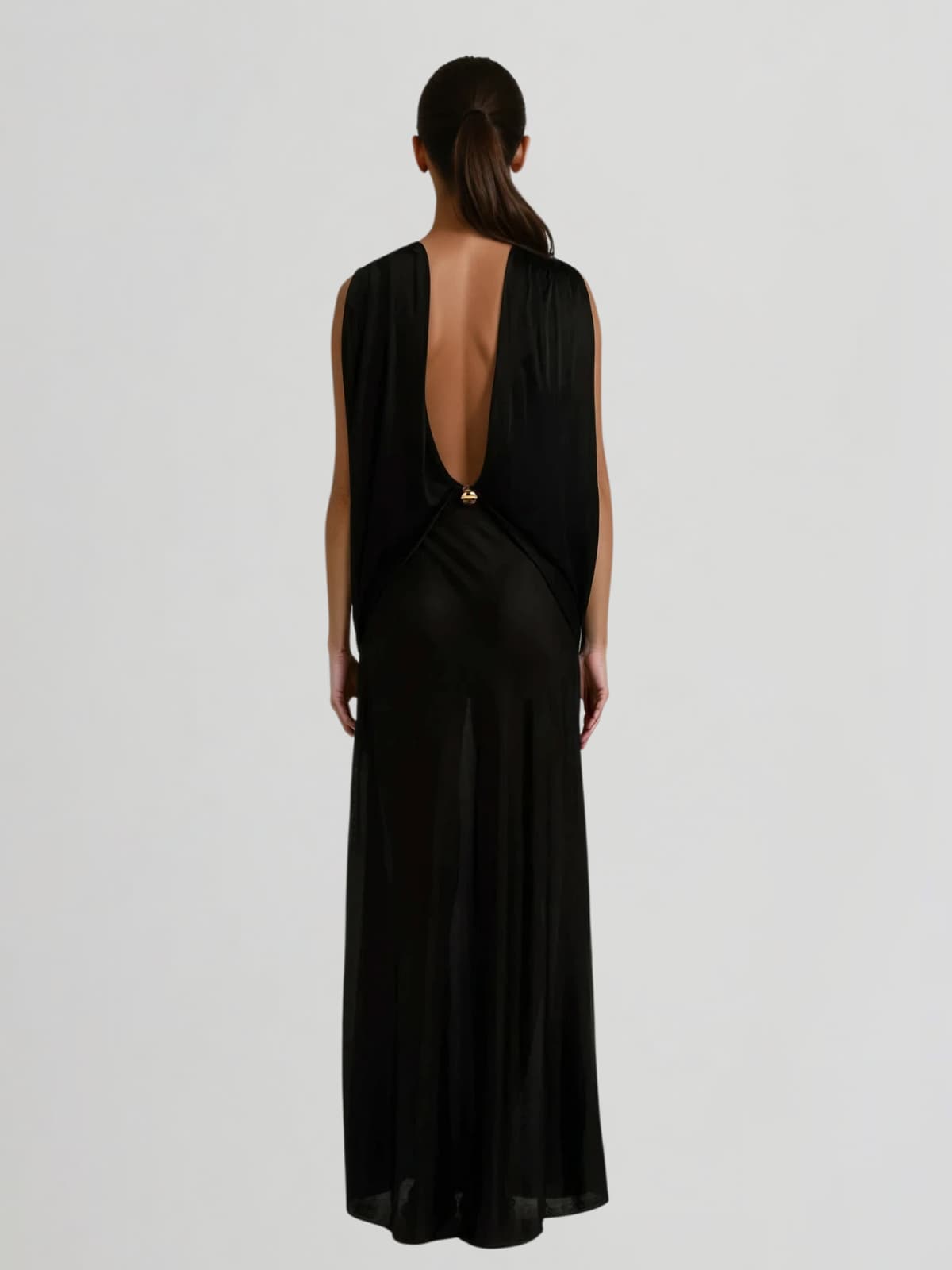 Syxan Sleeveless Ruched Mesh Maxi Dress
