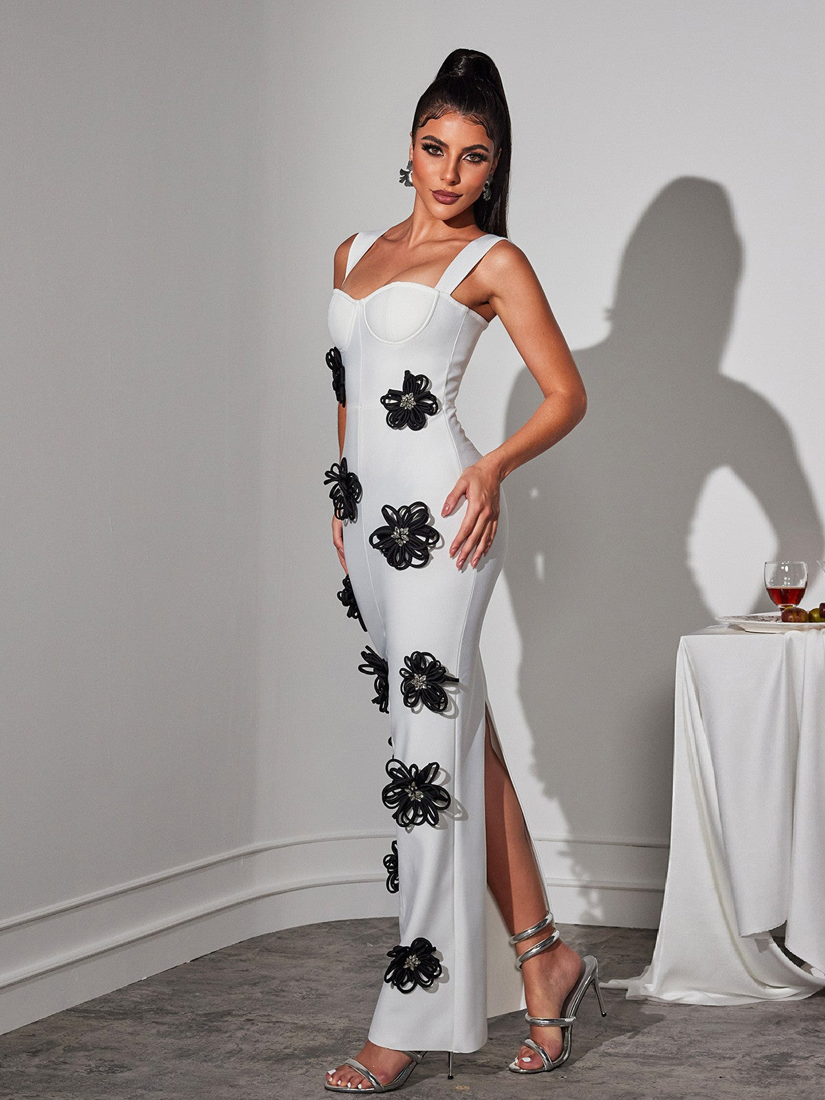 Teadoir Flower Crystal Bandage Mini Dress