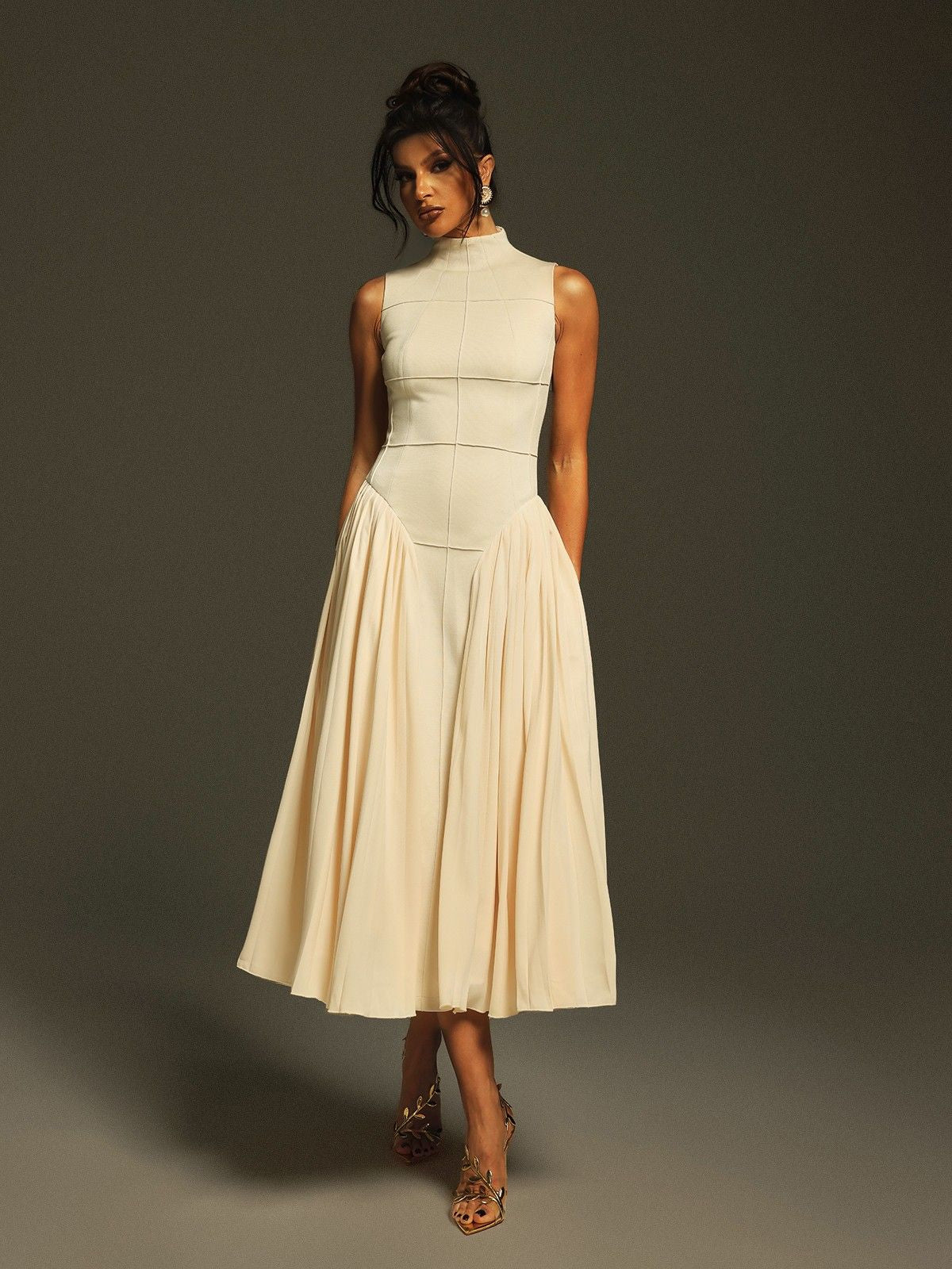 Thota Sleeveless Ruched Midi Dress