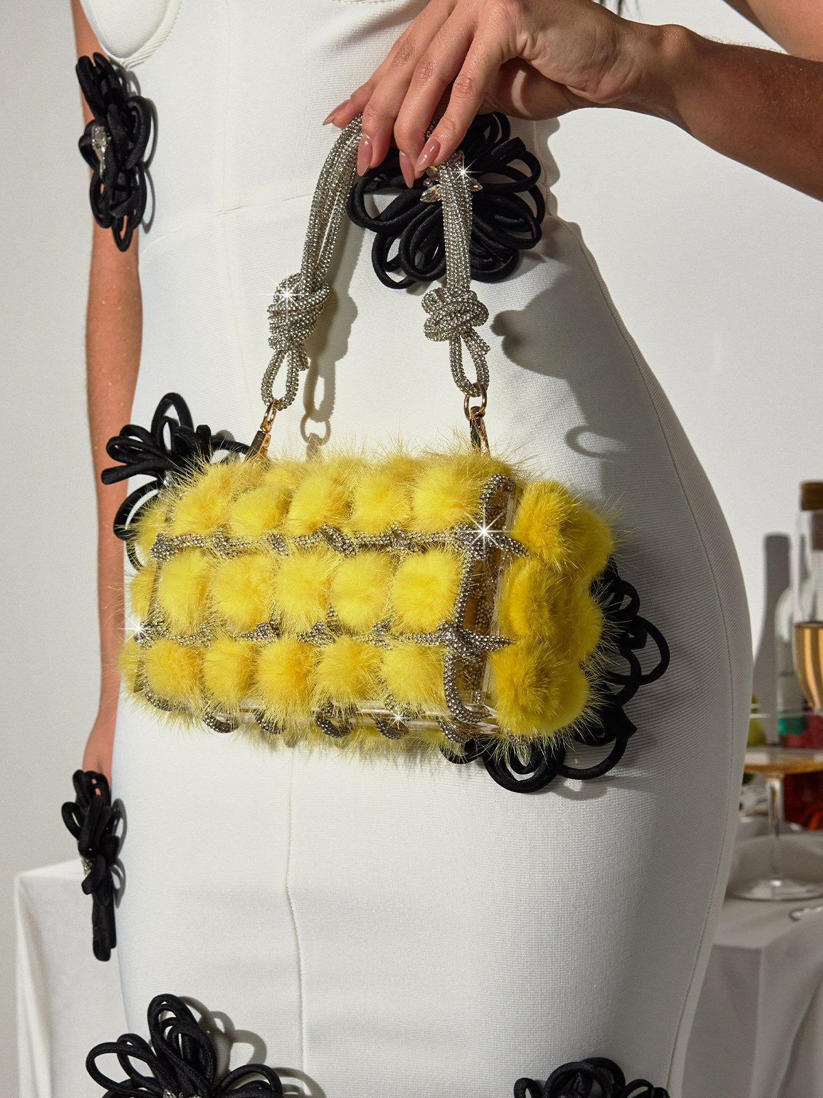 Tristano Faux Fur Crystal Bag