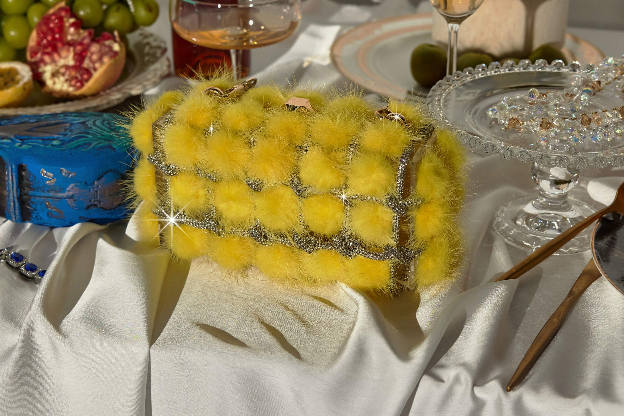 Tristano Faux Fur Crystal Bag