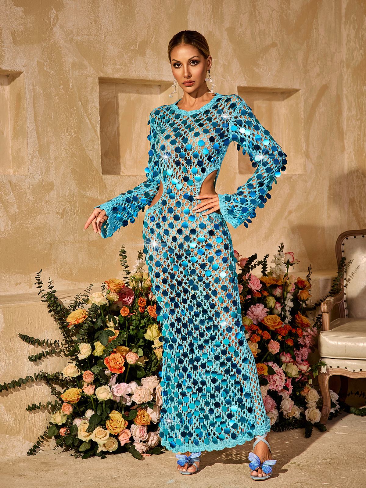 Tyxaris Cutout Sequin Knitted Maxi Dress