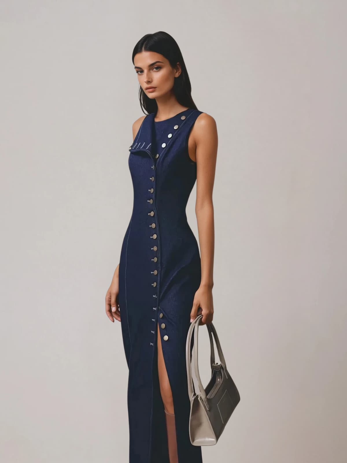 Ulvandis Button Up Split Denim Maxi Dress