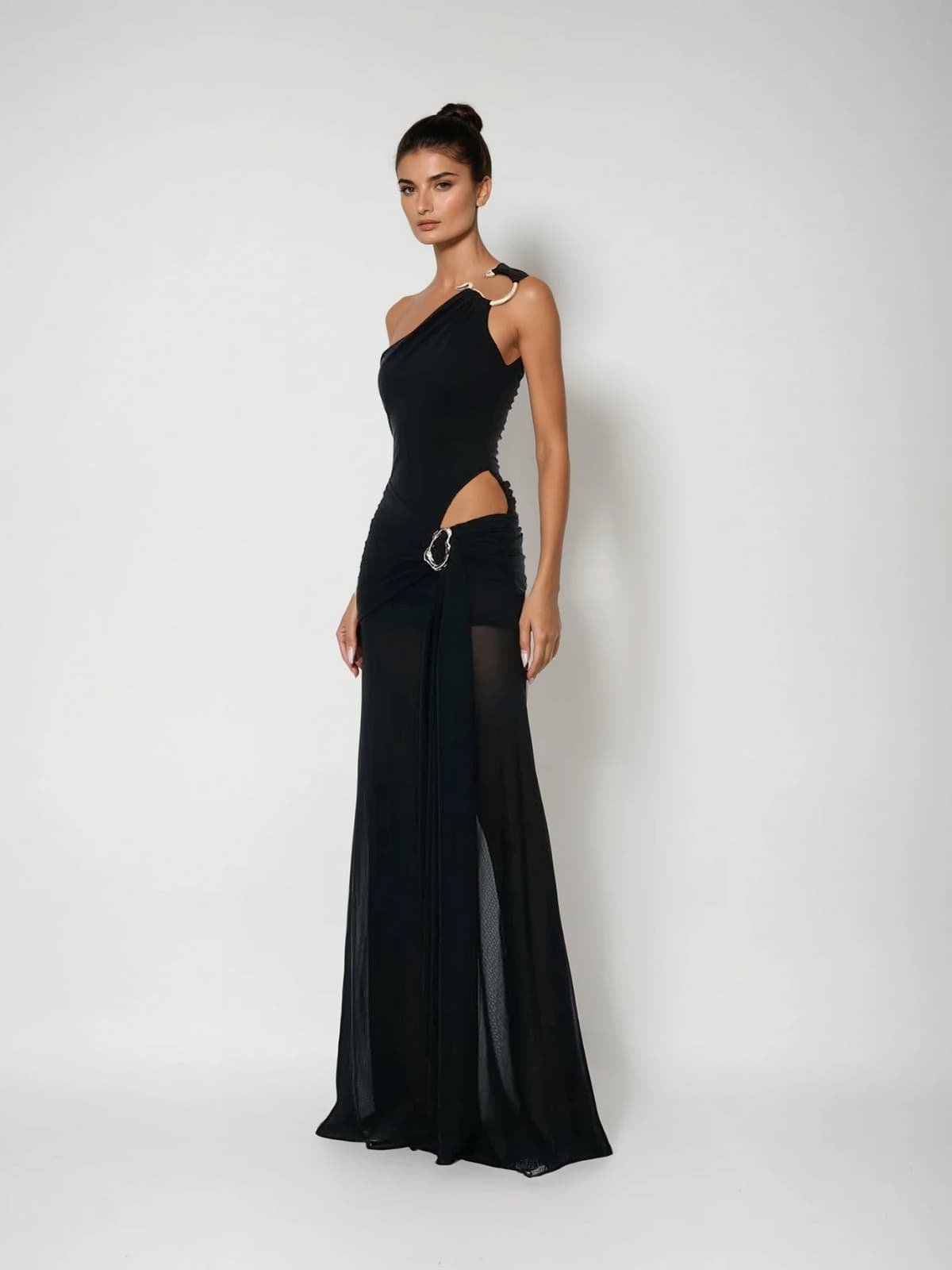 Ulyra One Shoulder Draped Cutout Maxi Dress