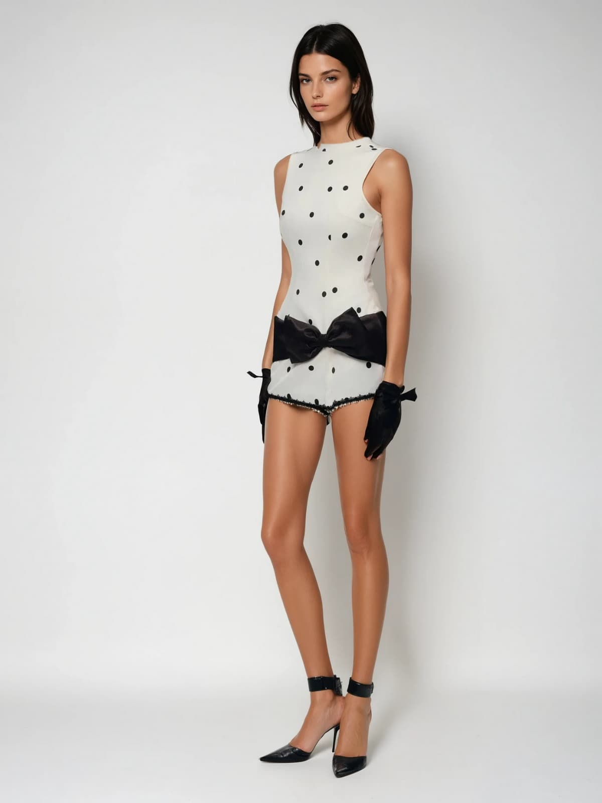 Uvandiel Sleeveless Dot Bow Mini Dress