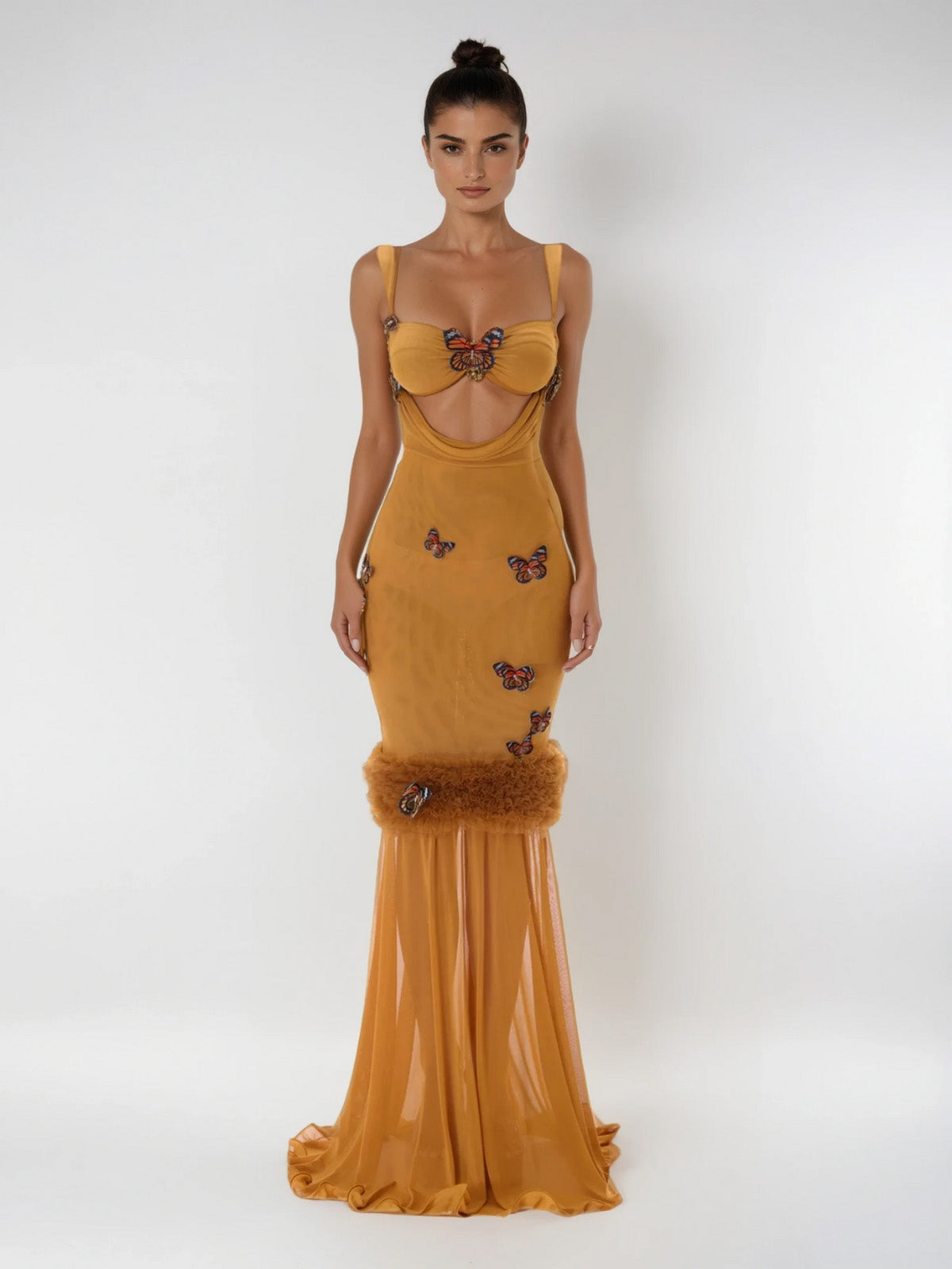 Uzgoth Cutout Butterfly Mesh Maxi Dress