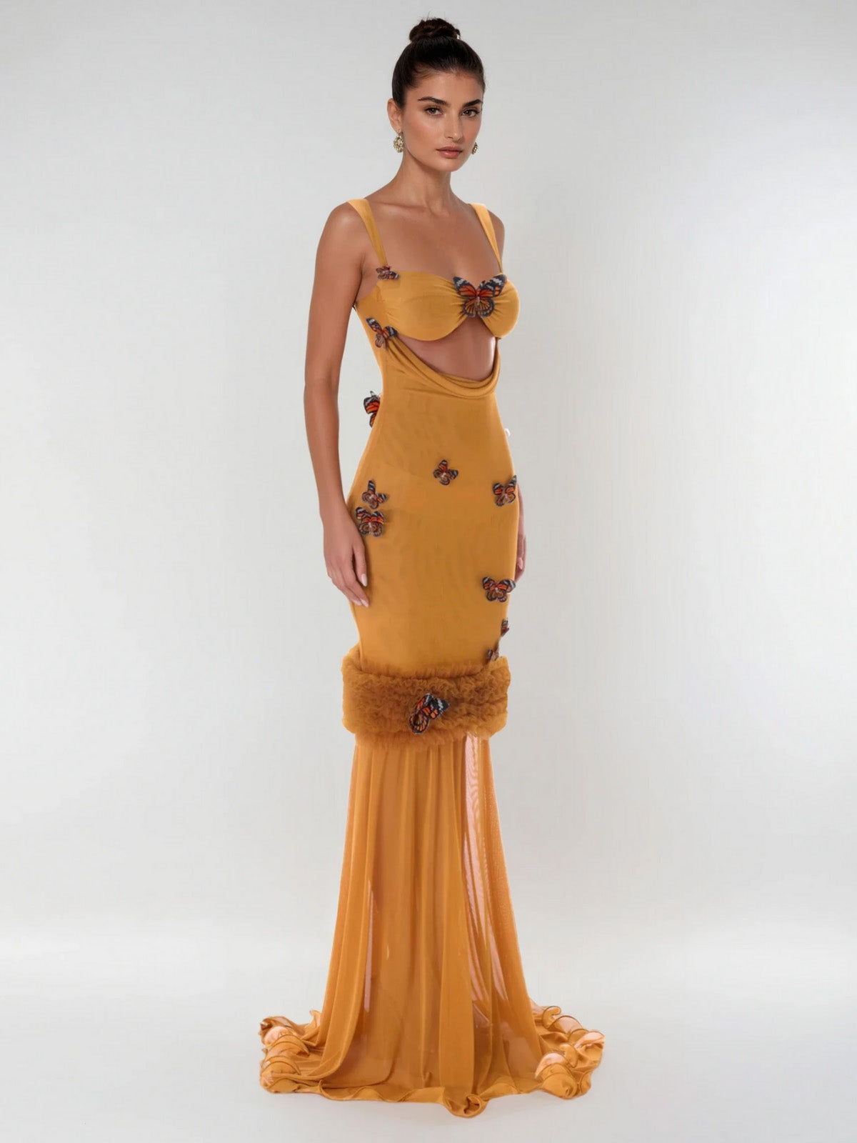 Uzgoth Cutout Butterfly Mesh Maxi Dress