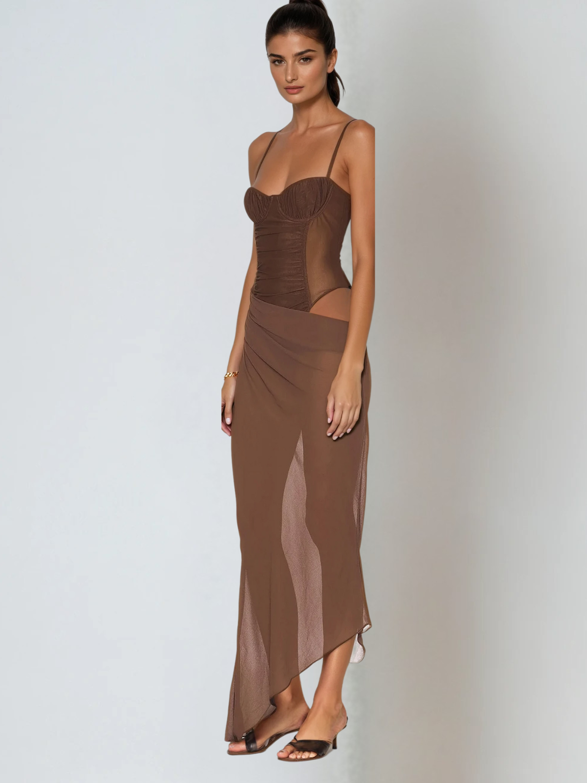 Uzzar Spaghetti Mesh Maxi Dress