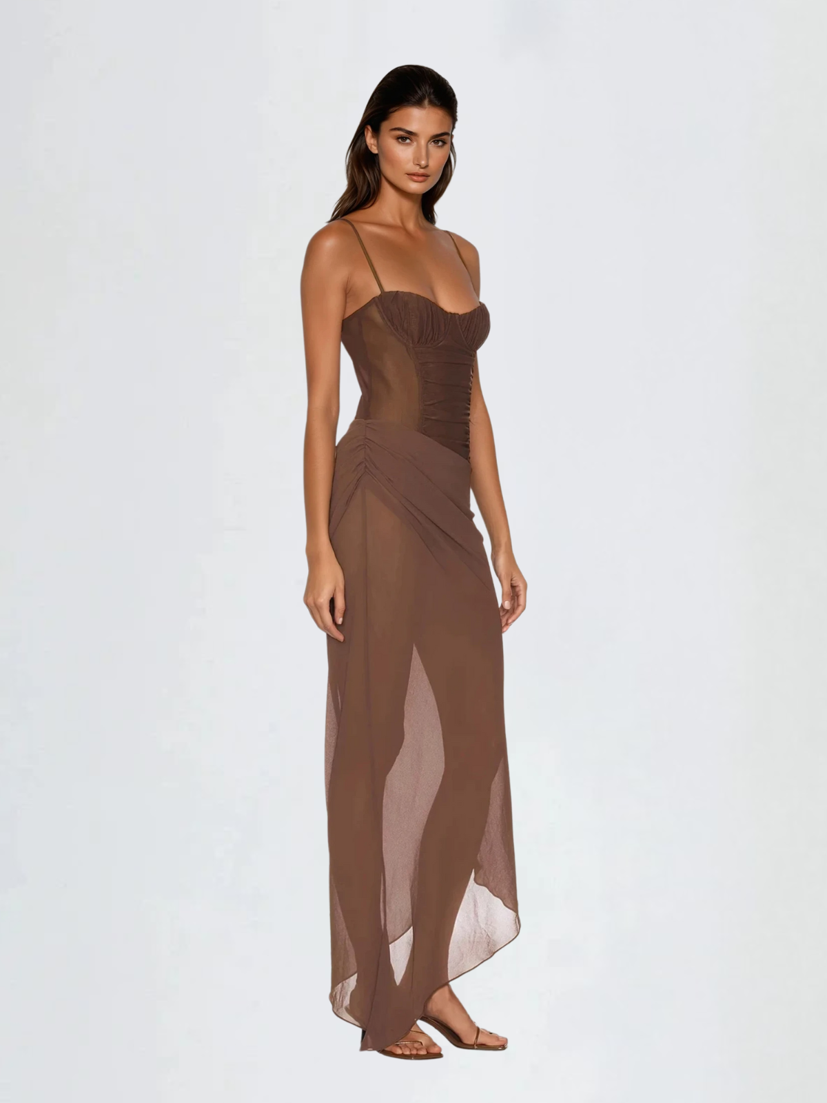 Uzzar Spaghetti Mesh Maxi Dress