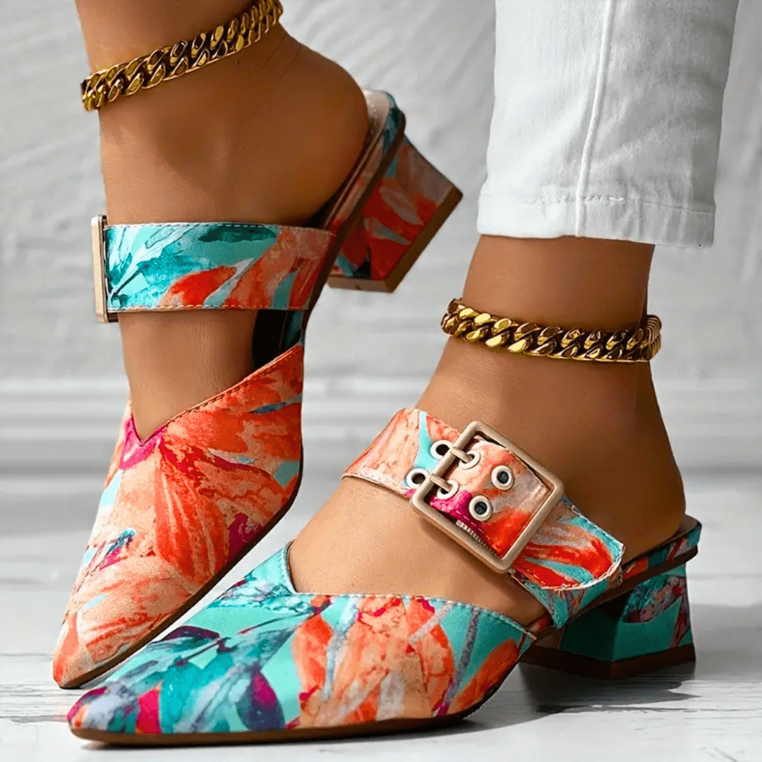 Joan - Buckle Block Heel Mules