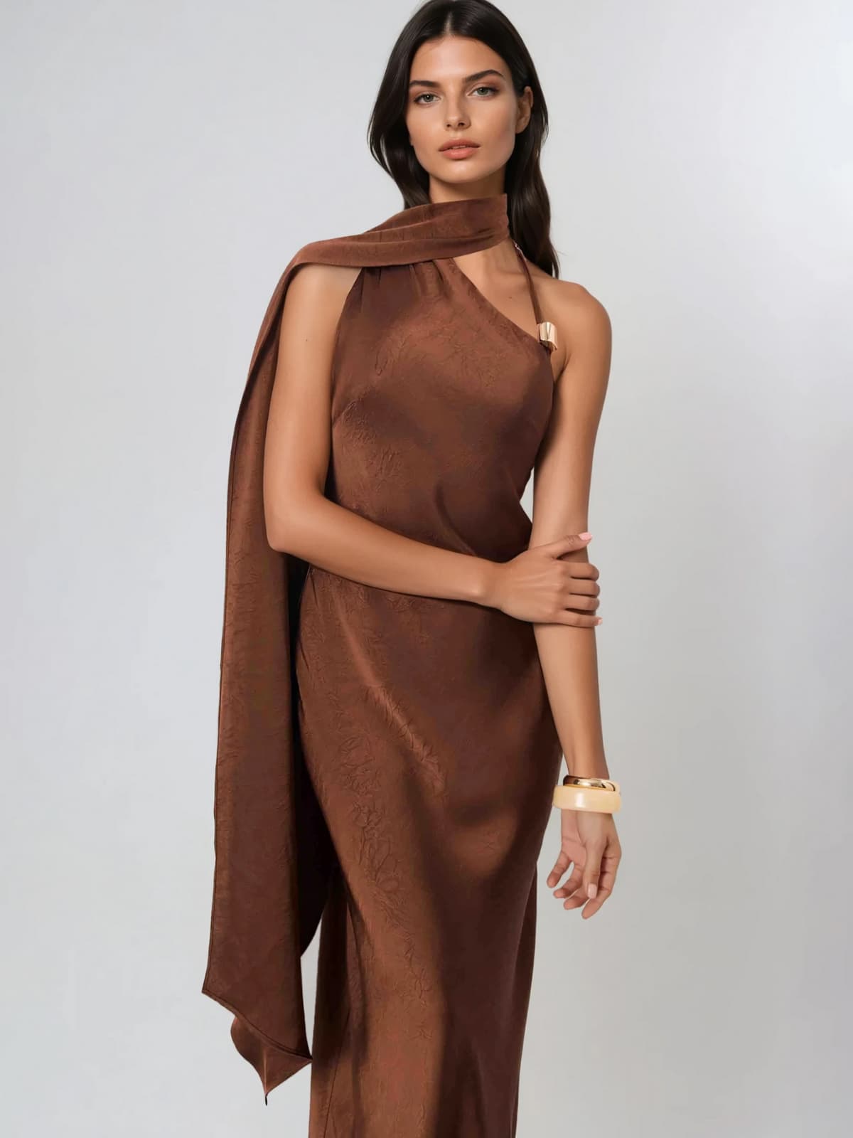 Vaeltric Halterneck Draped Maxi Dress