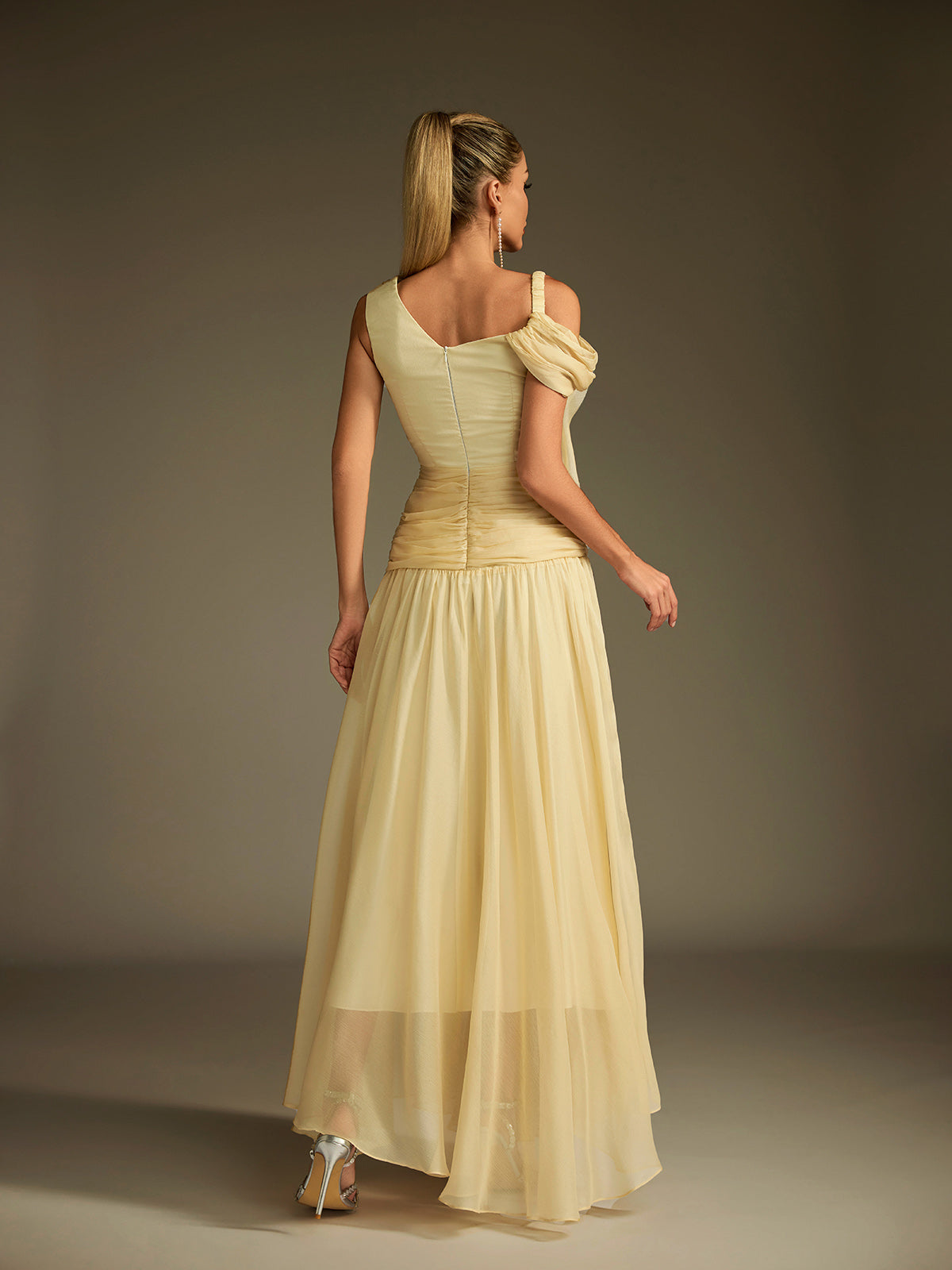 Velthrix One Shoulder Flower Ruched Maxi Dress