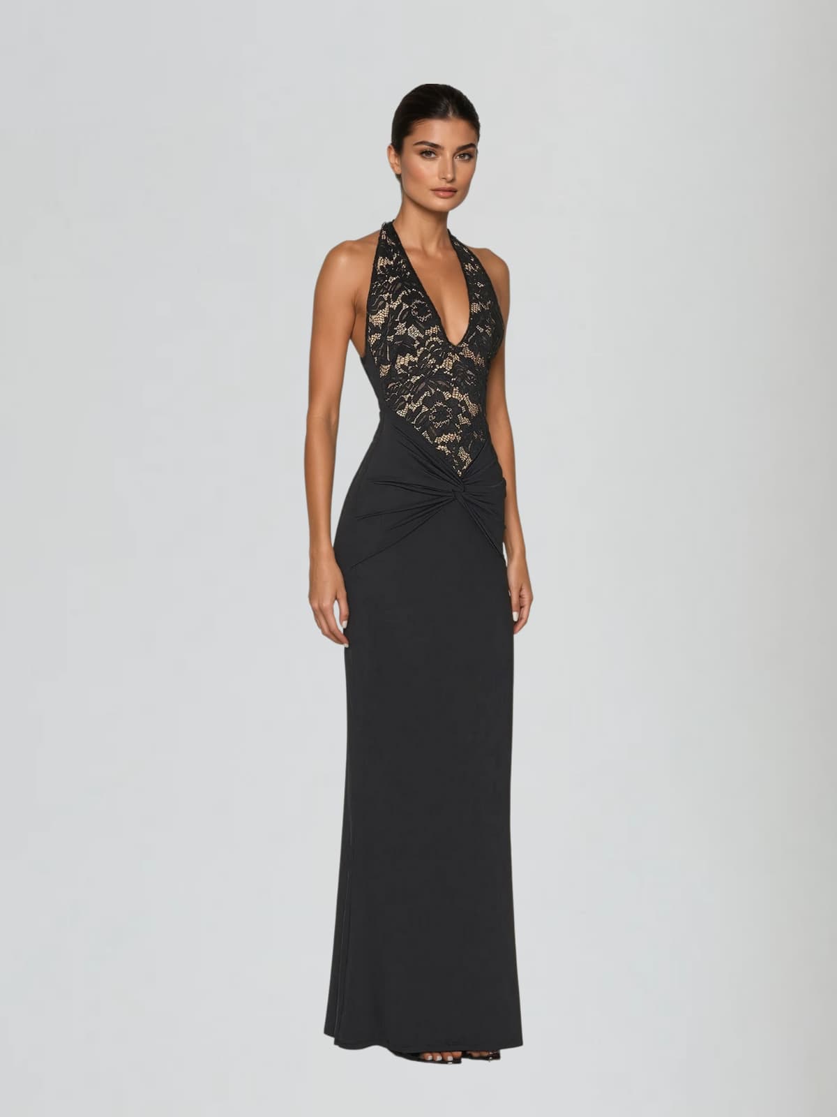 Velyon Backless Lace Twisted Maxi Dress