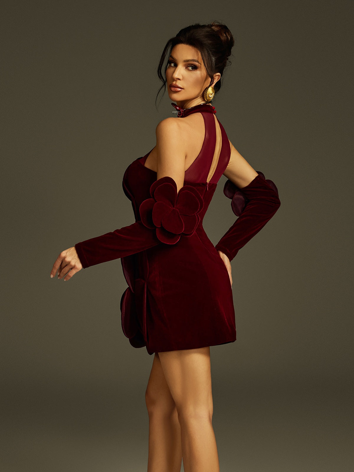Vesse Flower Velvet Mini Dress