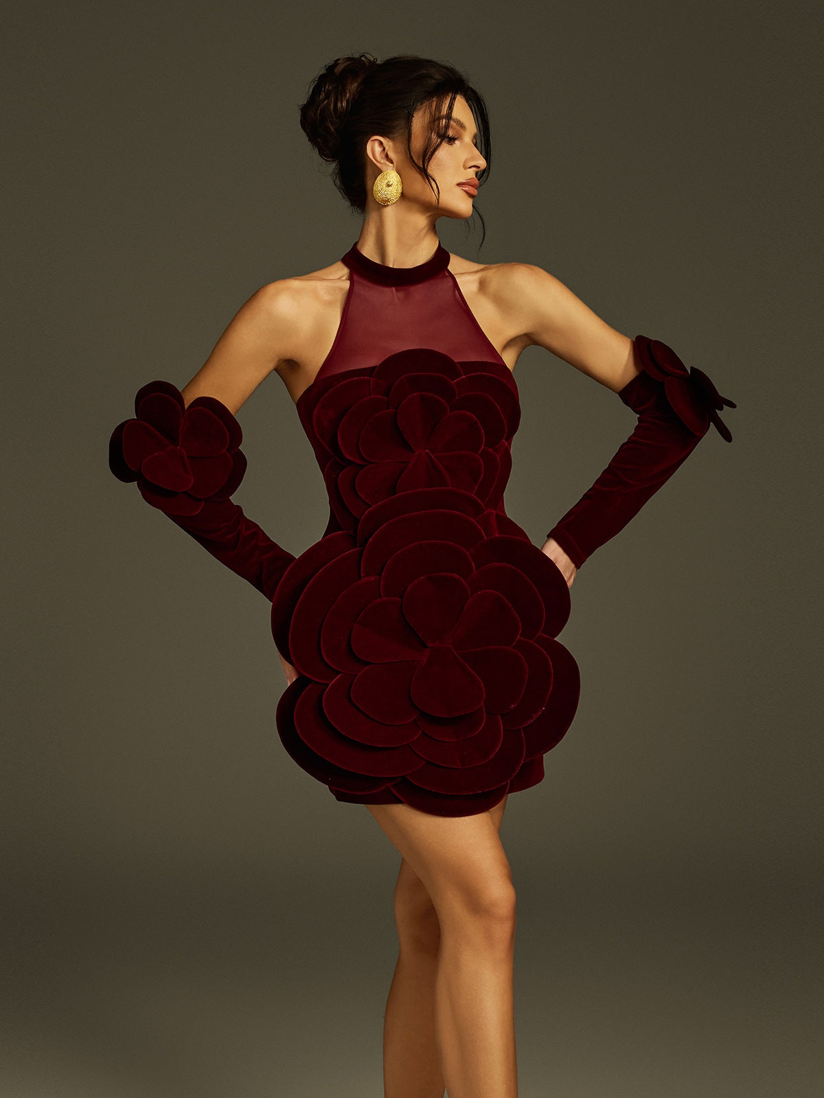 Vesse Flower Velvet Mini Dress