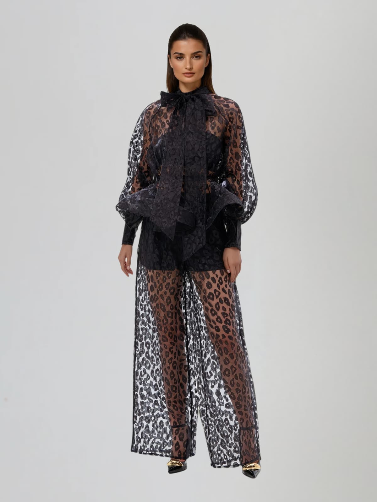 Vethara Bow Leopard Pants Set