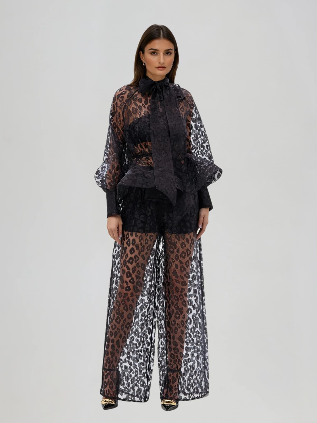 Vethara Bow Leopard Pants Set
