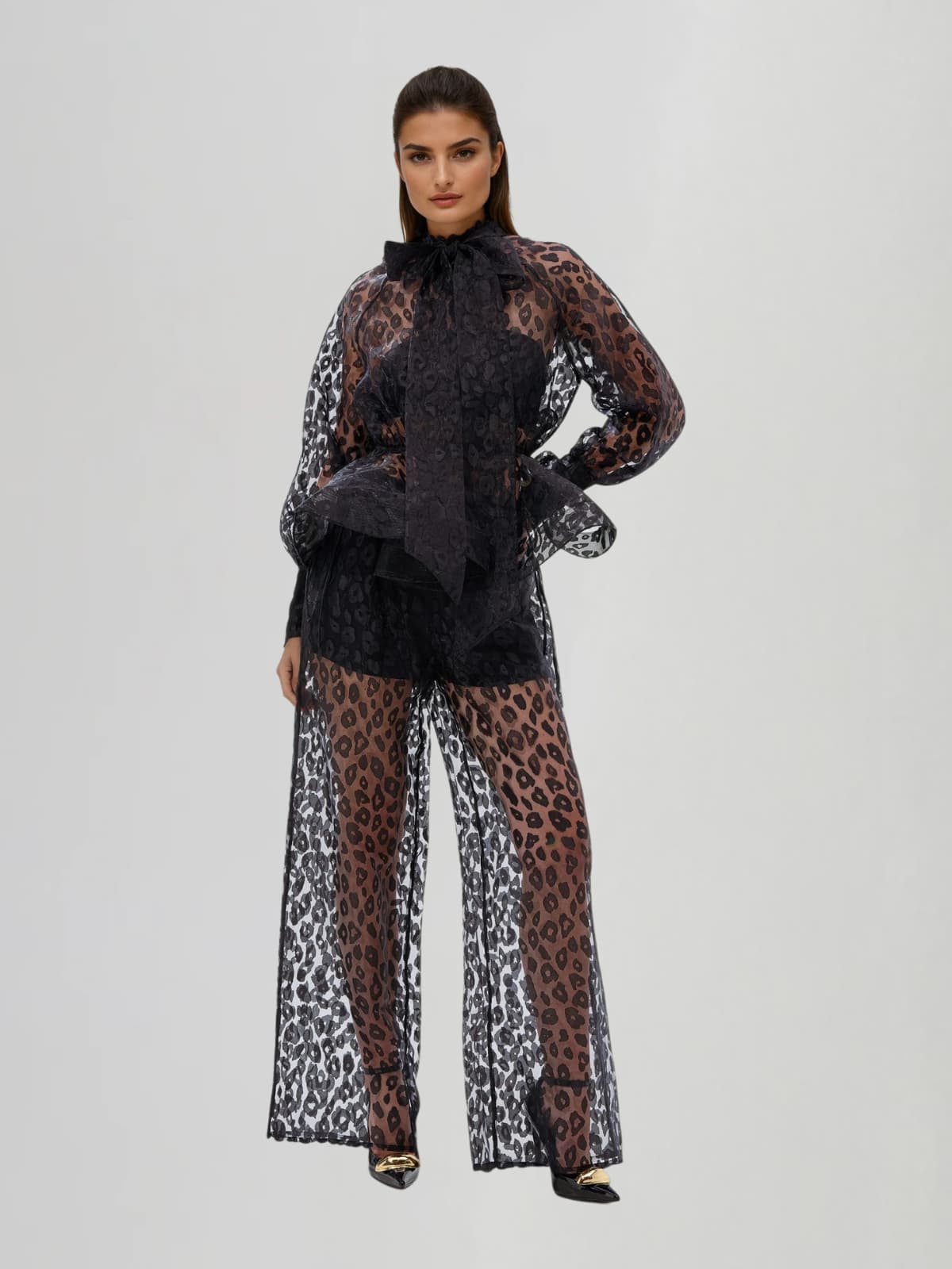 Vethara Bow Leopard Pants Set