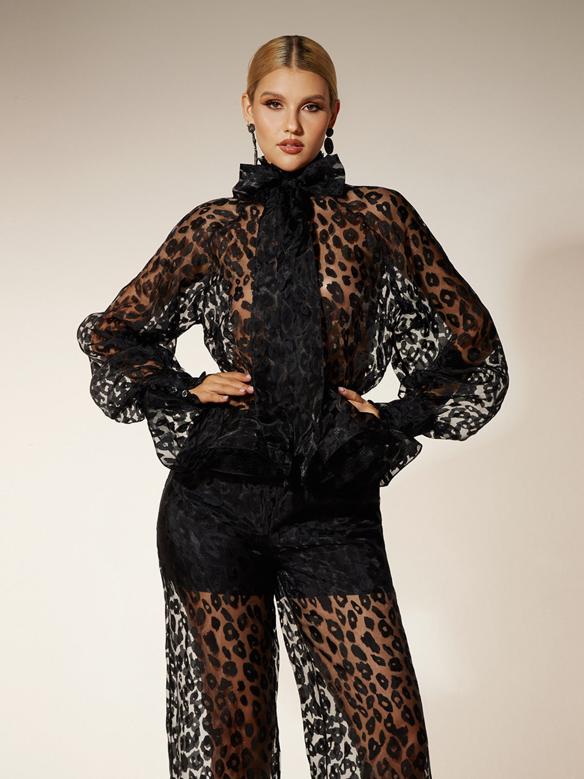 Vethara Bow Leopard Pants Set