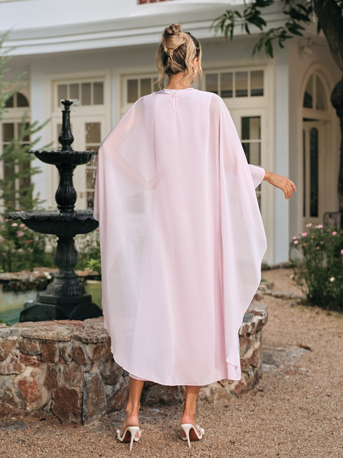 Vexmir Satin Shawl Midi Dress