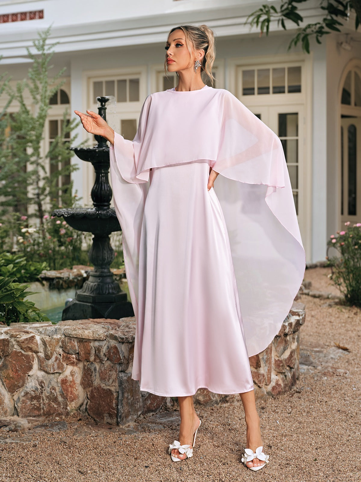 Vexmir Satin Shawl Midi Dress